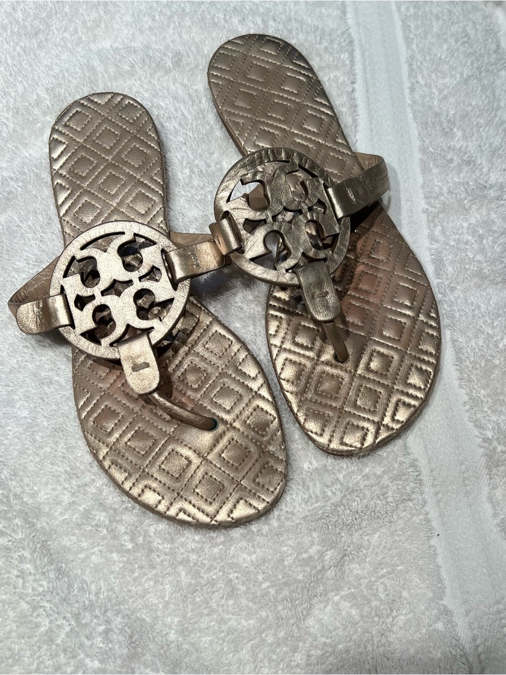 Tory Burch Metallic Bronze Logo Thong Sandals